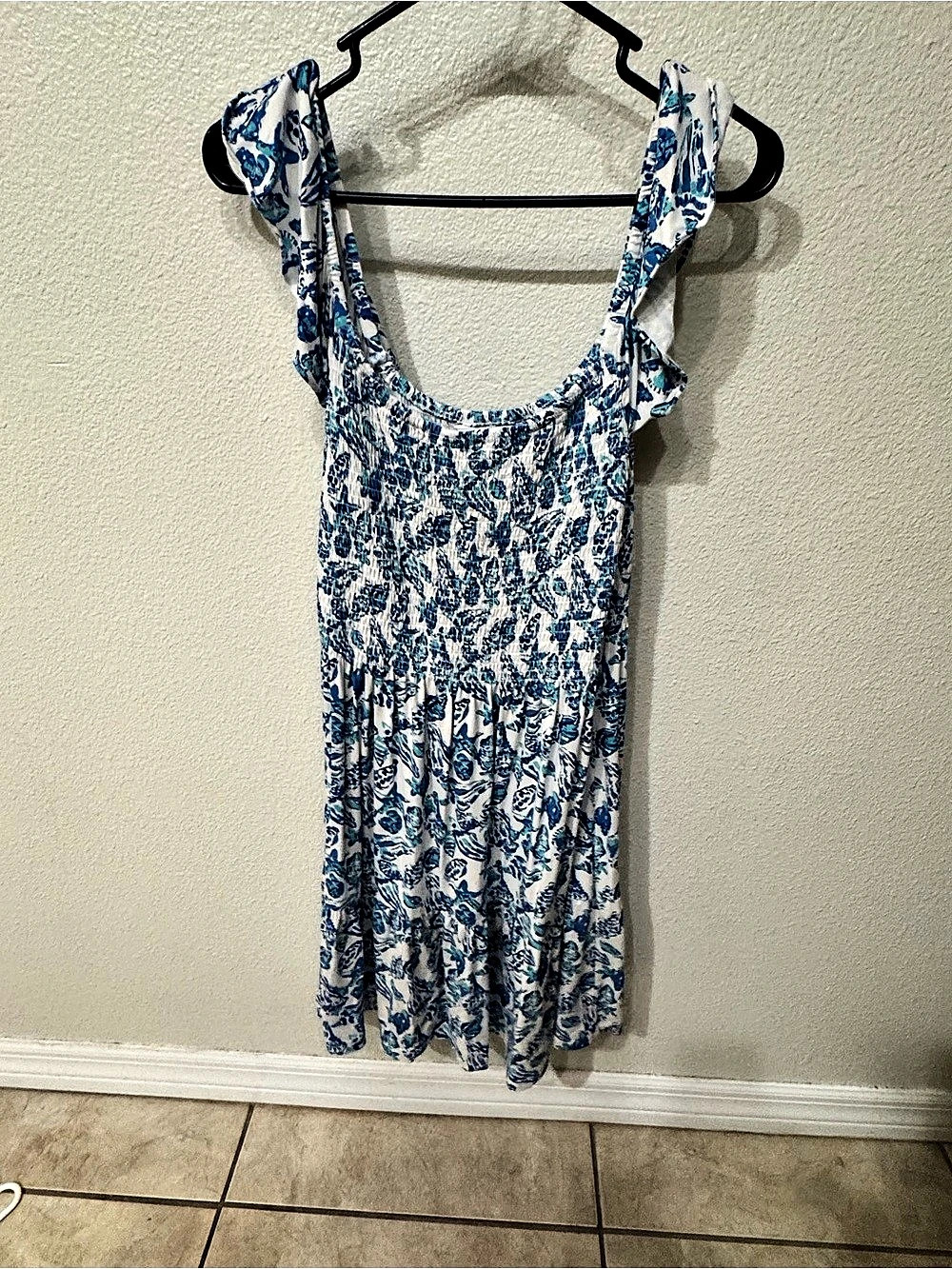 Lilly Pulitzer Kailua Smocked Dress Mini Blue & White Large